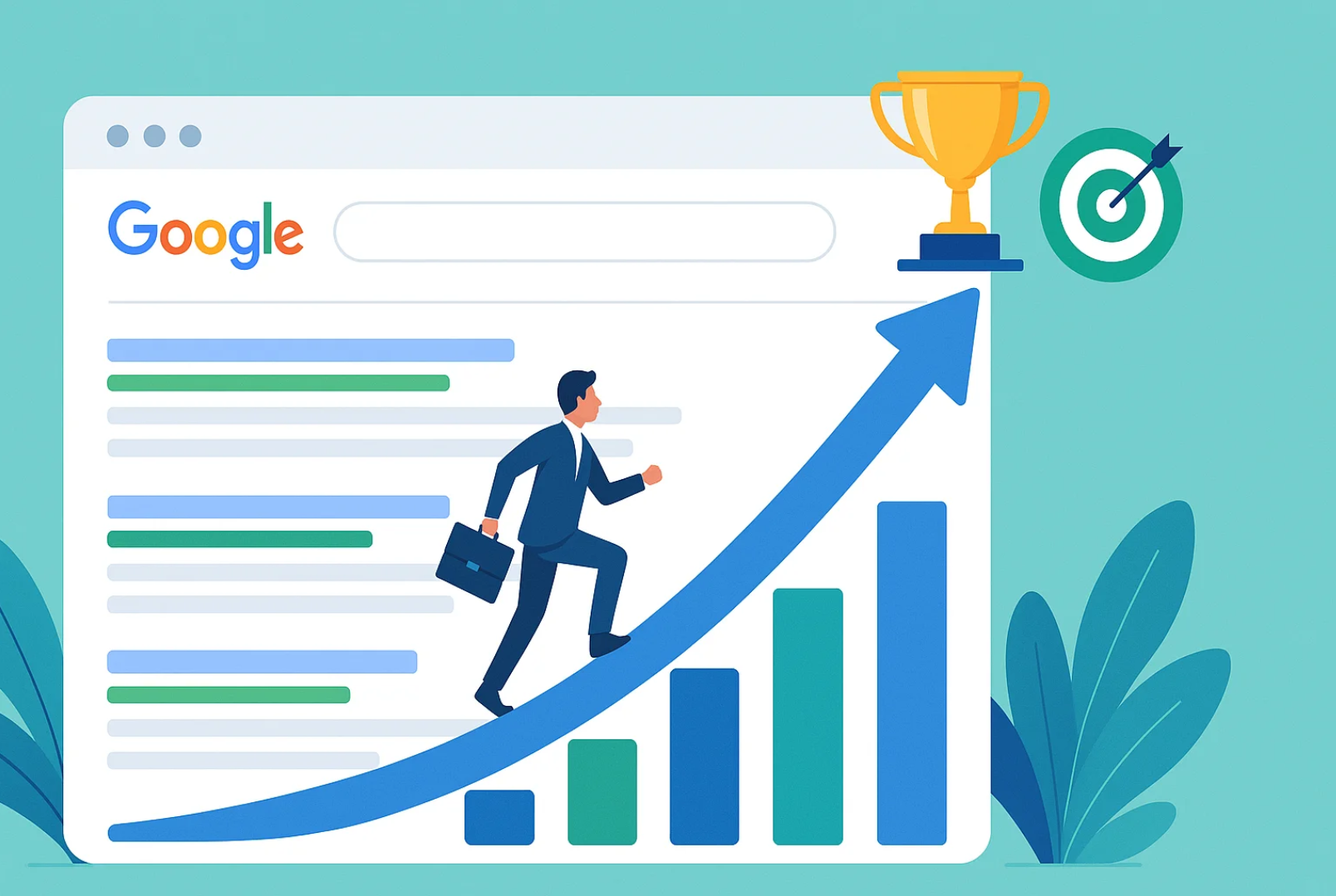 Illustration showing a website ranking higher in search results